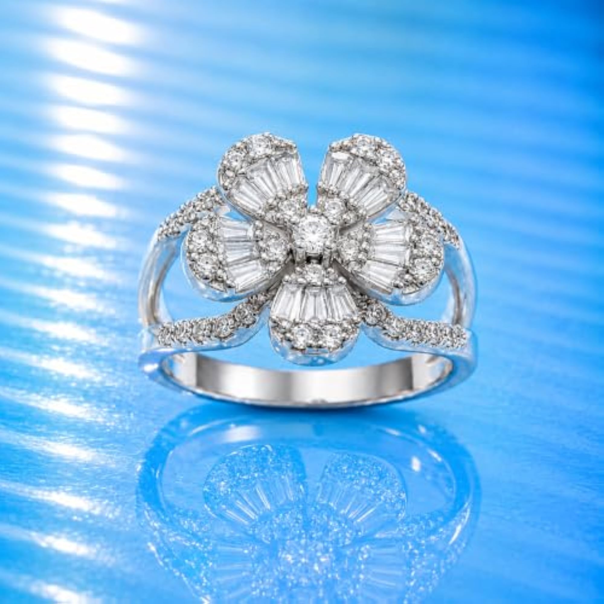 Women's Luxury Floral Statement Ring, 925 Sterling Silver